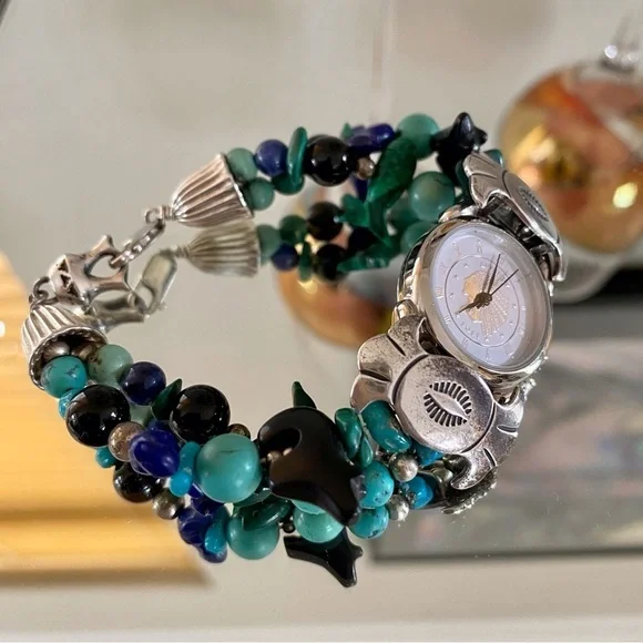 Navajo Sterling Silver Turquoise Fetish Native American Watch - Picture 4 of 9